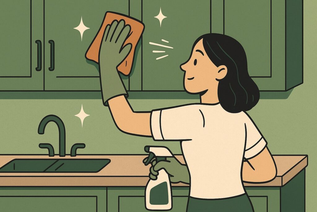 matte keukenkastjes schoonmaken